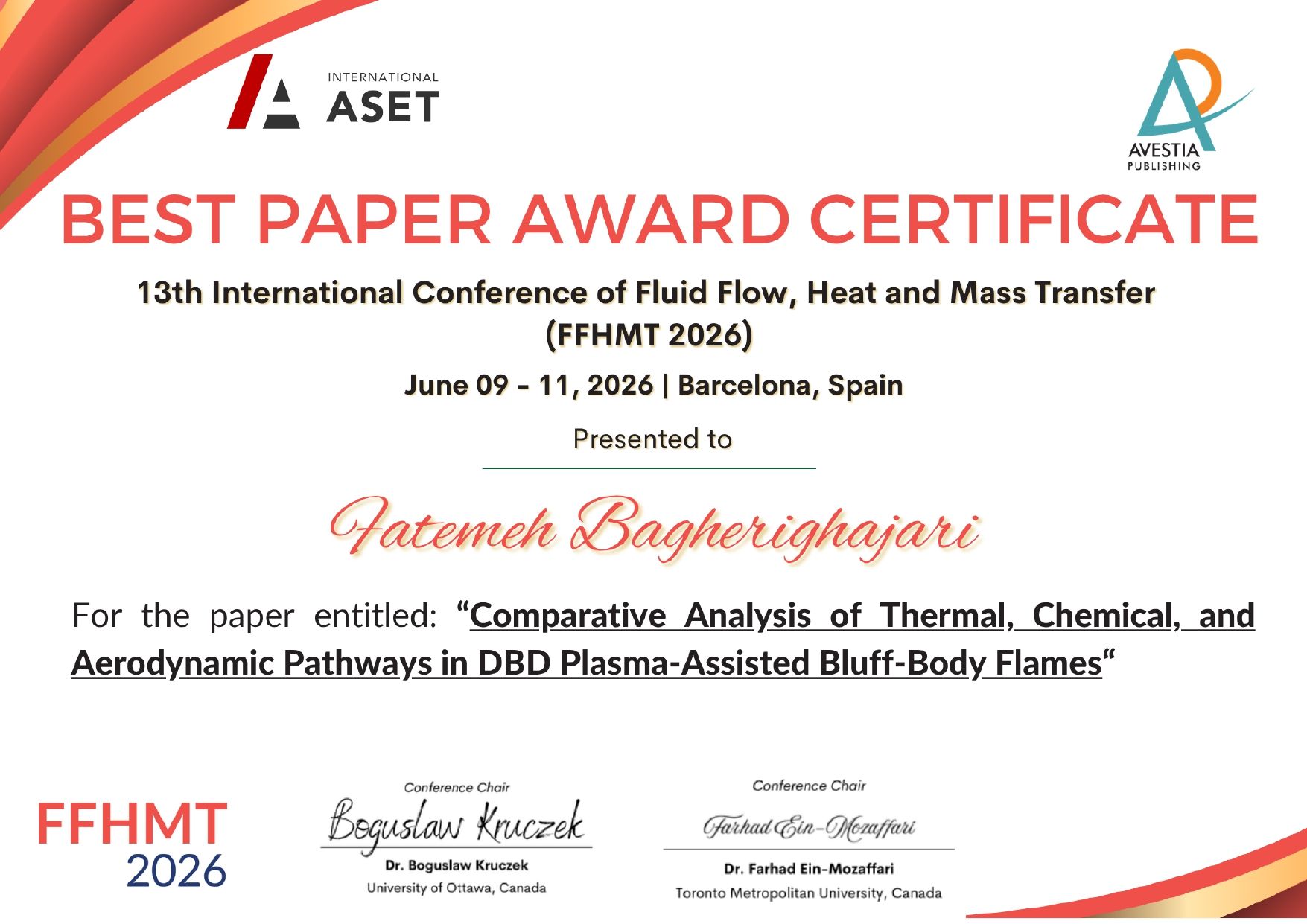 FFHMT 2026 Award Certificate