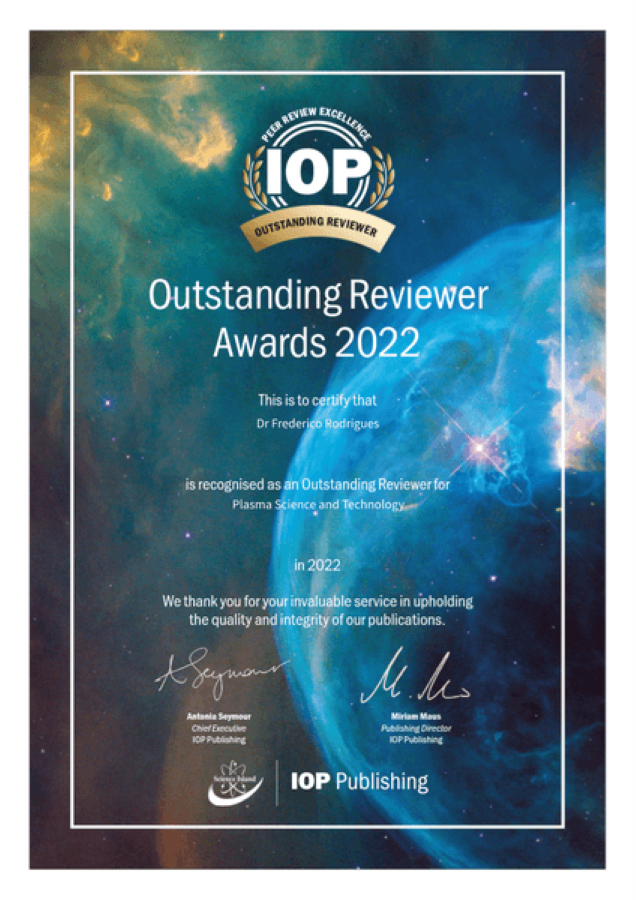 IOP Outstanding Reviewer Award 2022