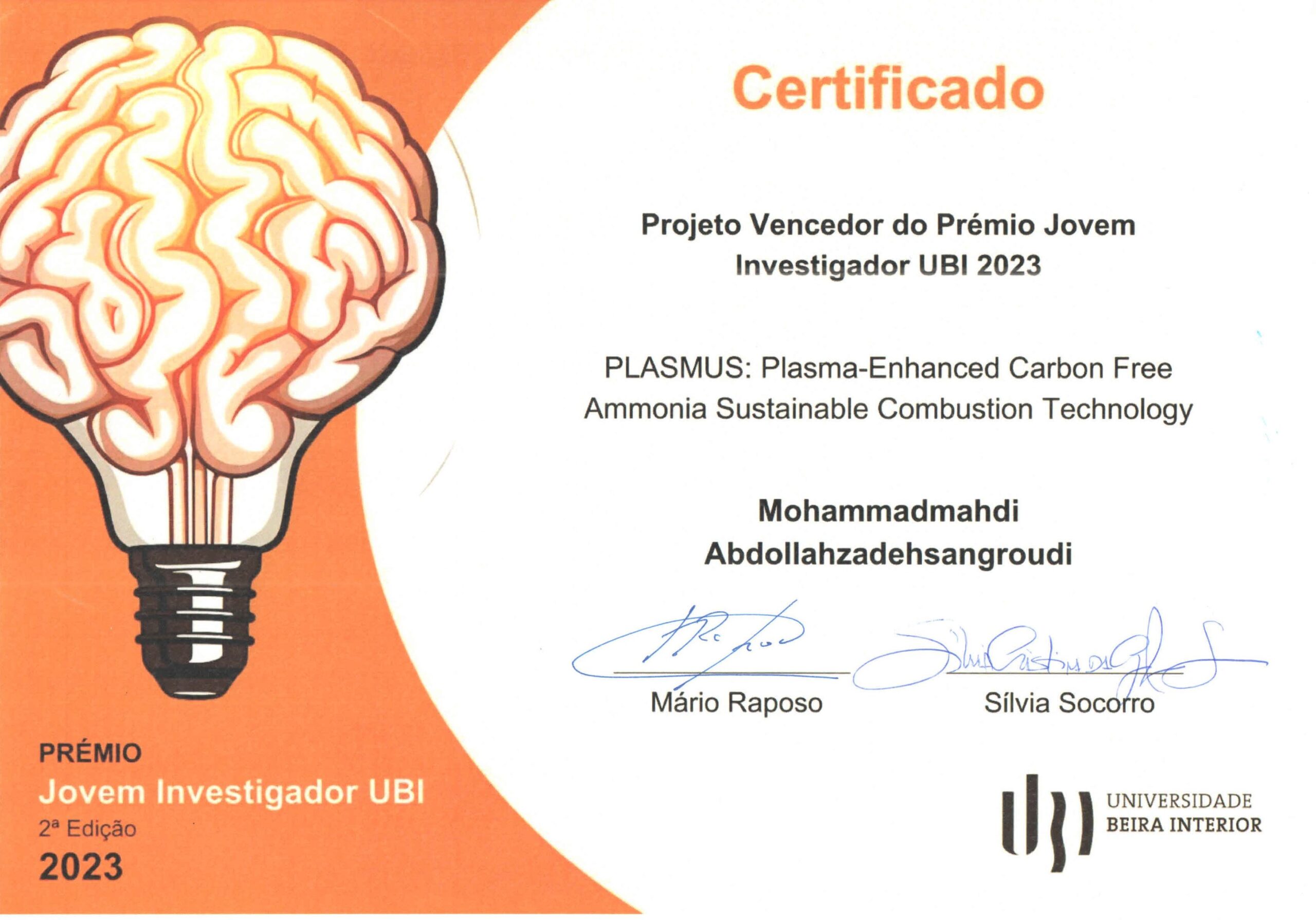 Prémio Jovem Investigador UBI 2023 Certificate